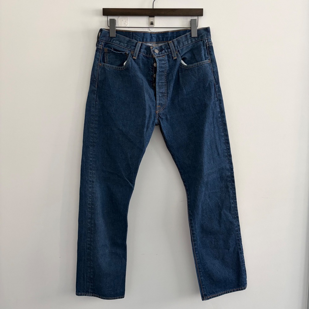 Levis 501 Original Fit Button Fly Jeans Dark Wash Blue 34x32